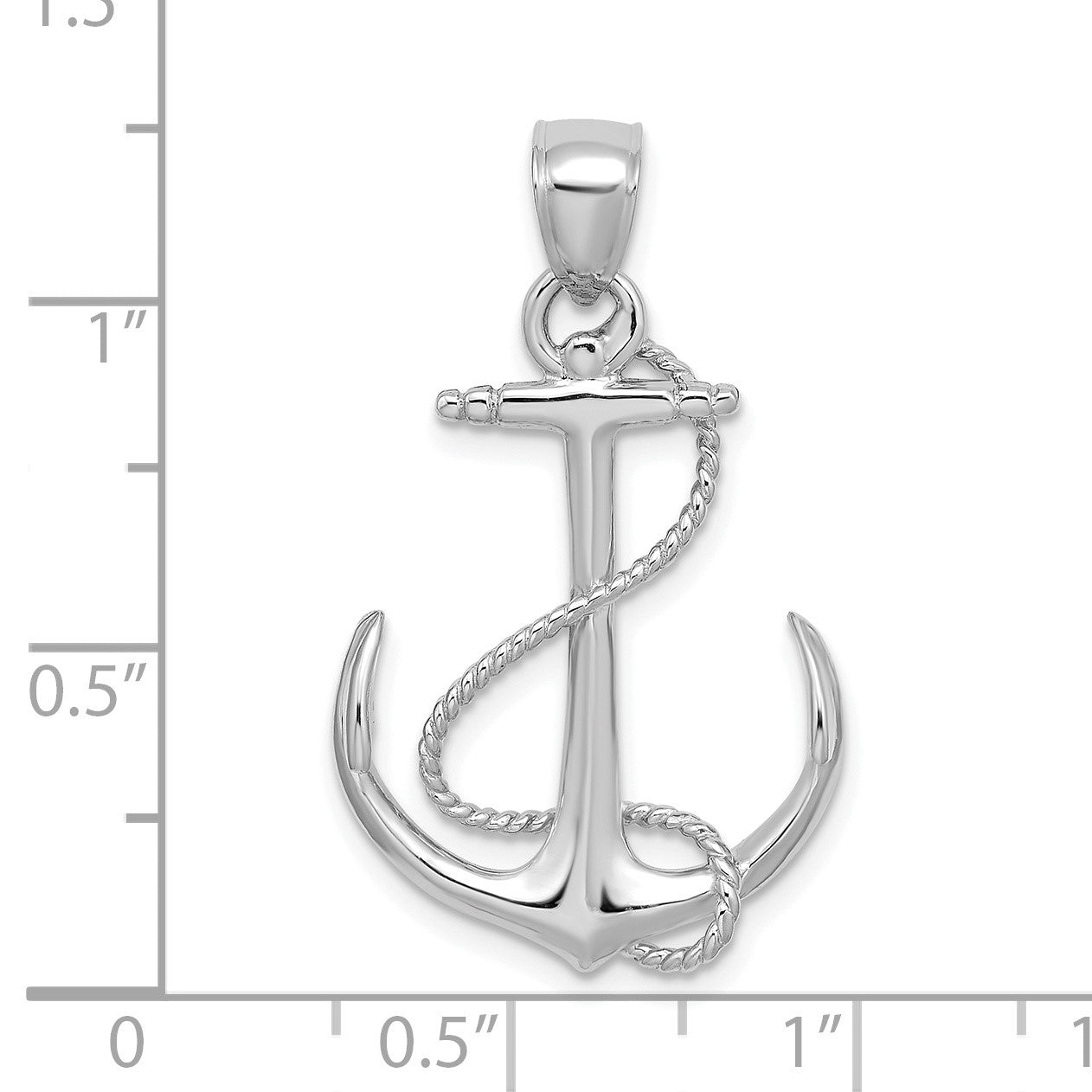 14K White Gold 3-D Polished and Textured Anchor with Rope Charm