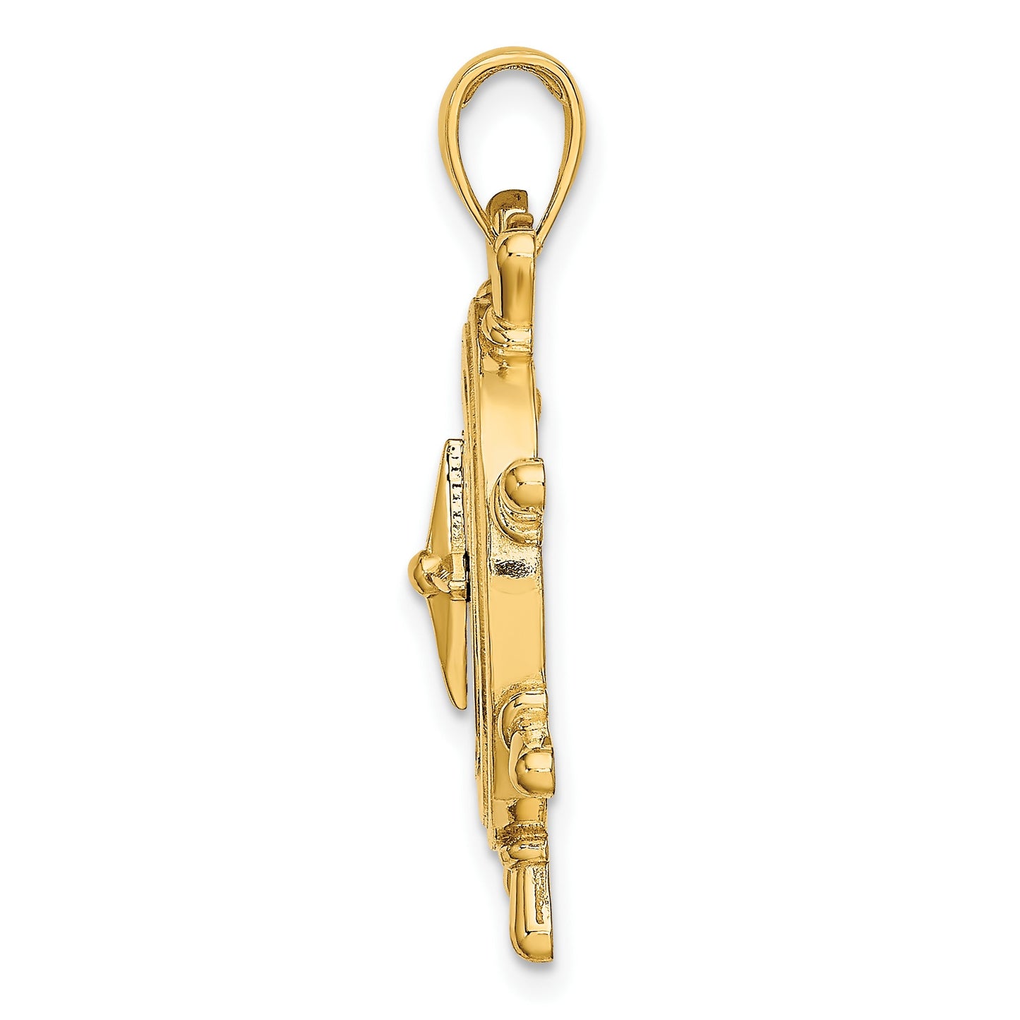 14K Ships Wheel with Nautical Compass Charm