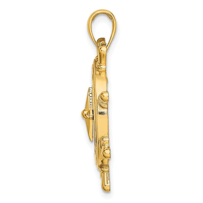14K Ships Wheel with Nautical Compass Charm