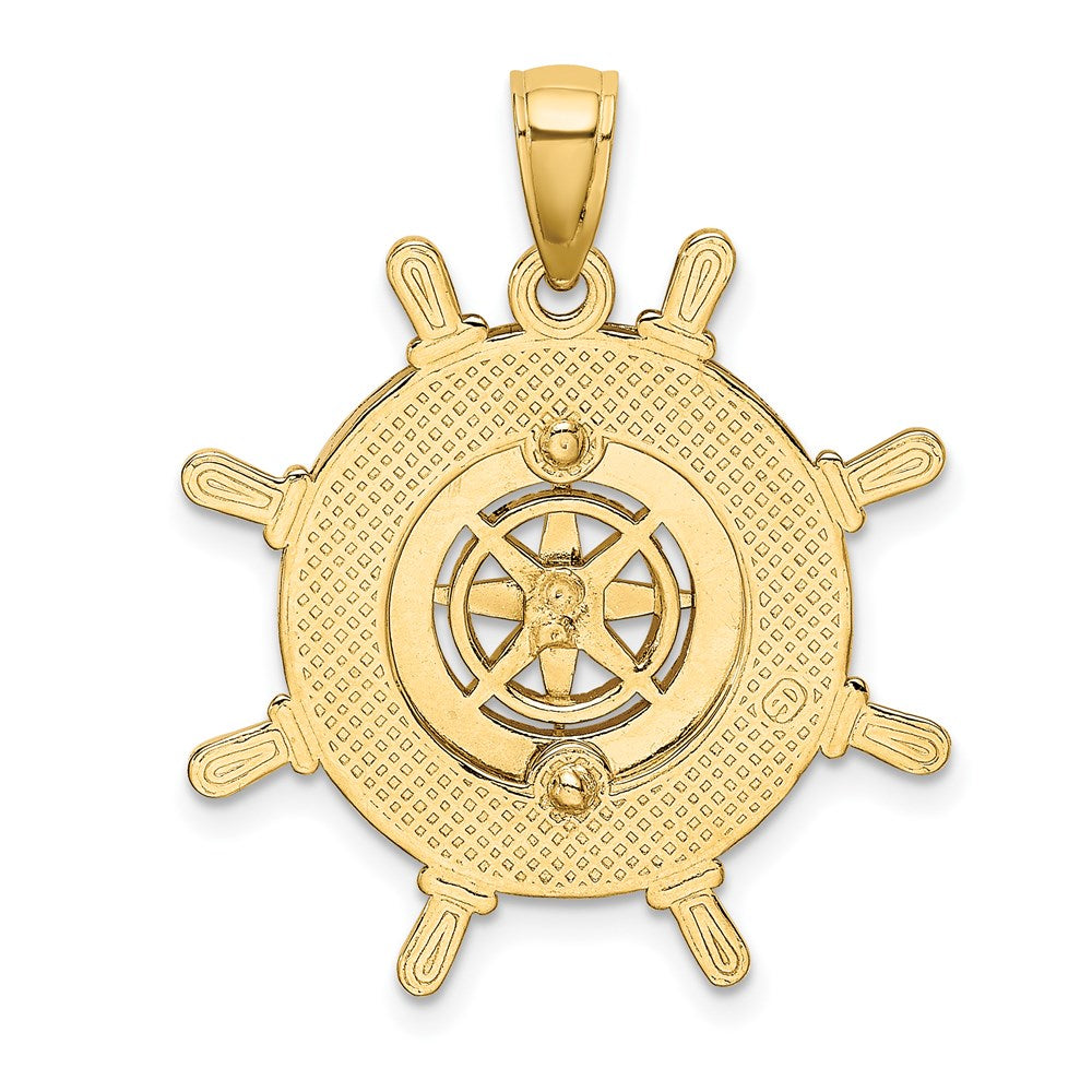 14K Ships Wheel W/Nautical Compass Charm