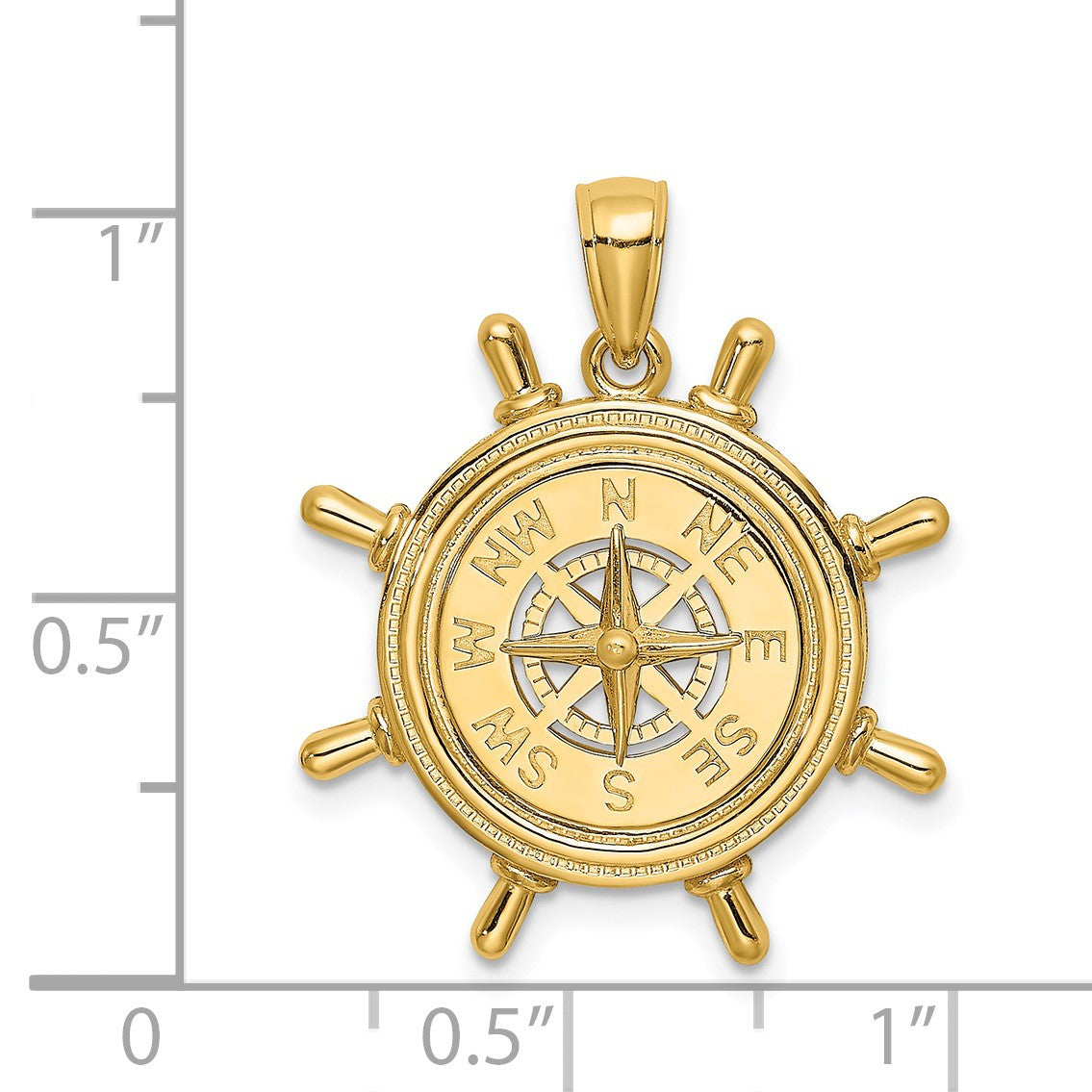 14K Ships Wheel with Nautical Compass Charm