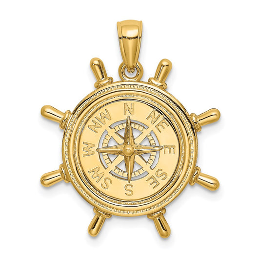 14K Ships Wheel W/Nautical Compass Charm