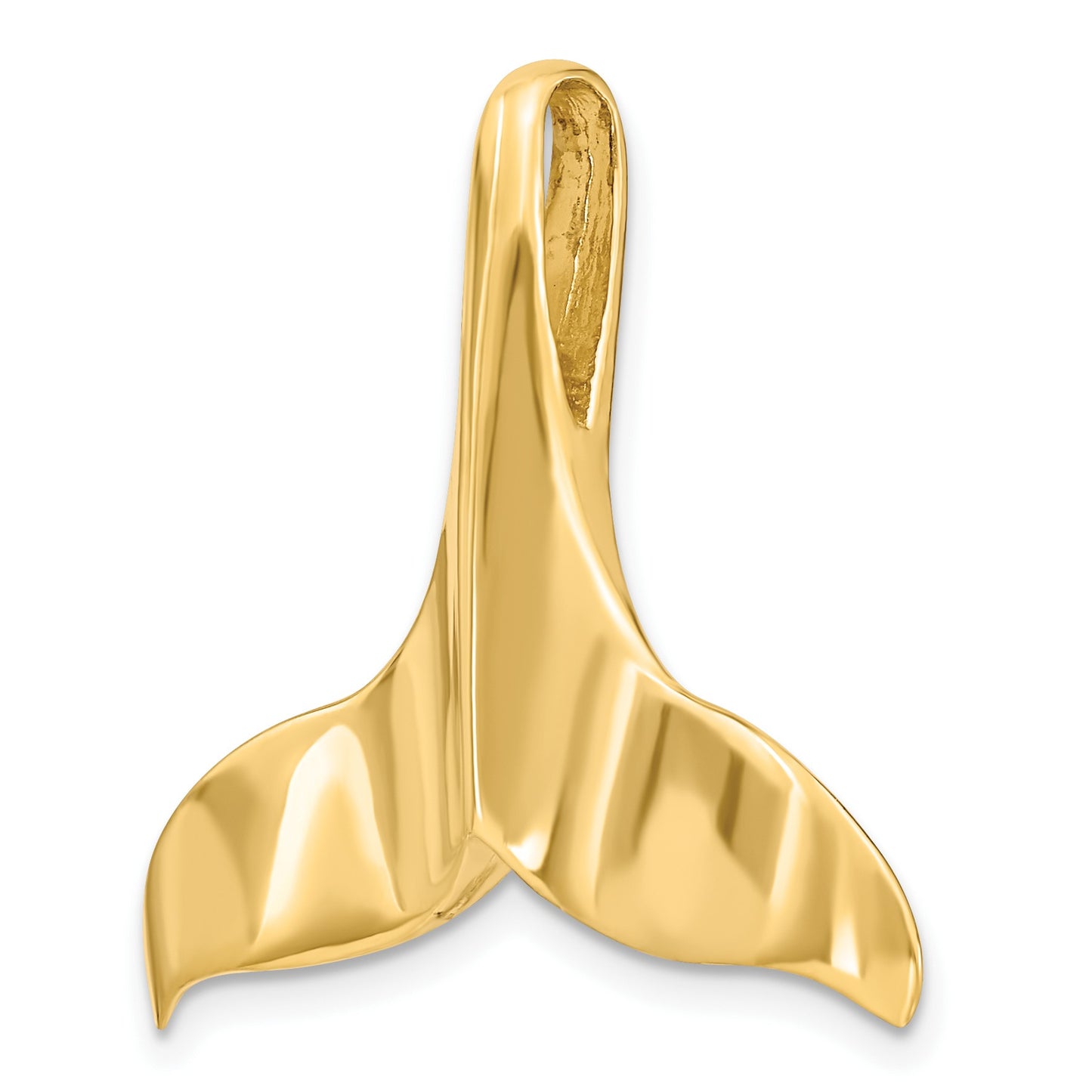 14K Large 3-D Polished with Hidden Bail Whale Tail Omega Slide