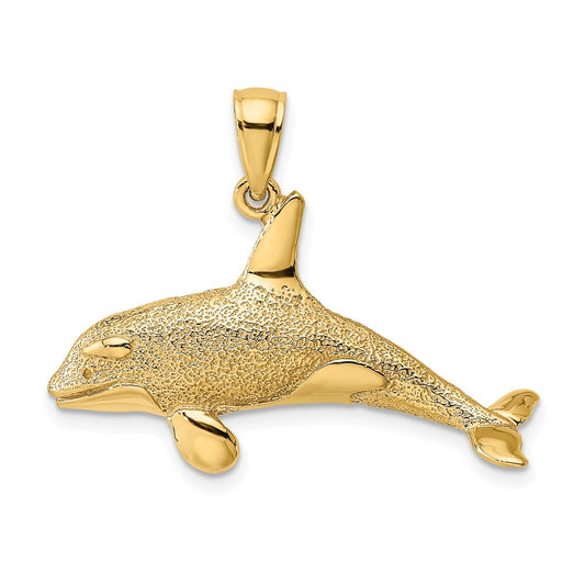 14K 2-D Textured Orca Whale Charm