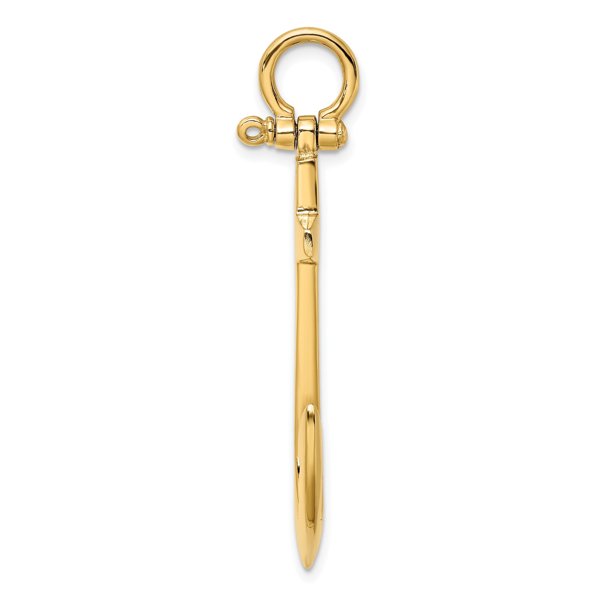 14K 3-D Polished Large Anchor with Shackle Bail Charm