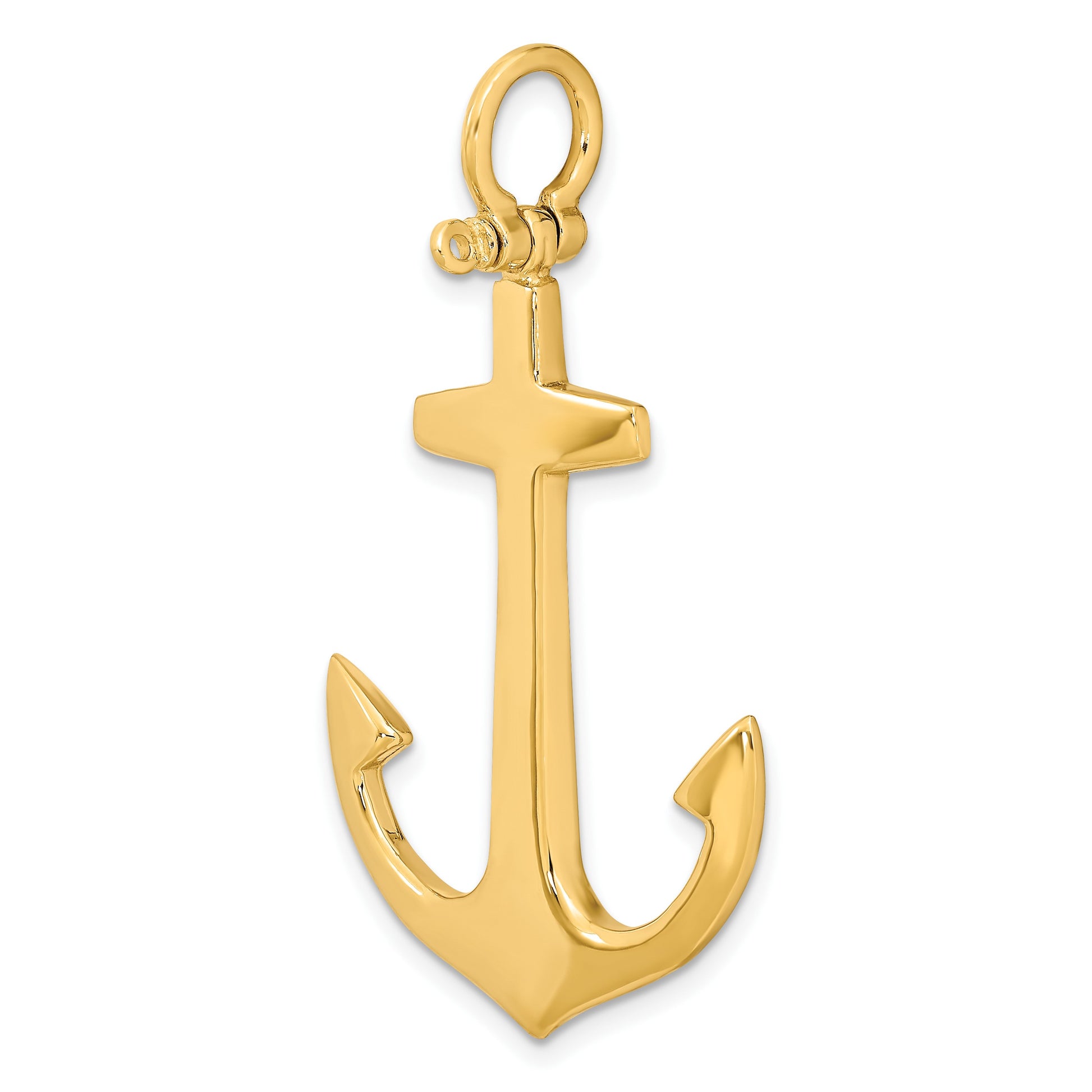 14K 3-D Polished Large Anchor with Shackle Bail Charm