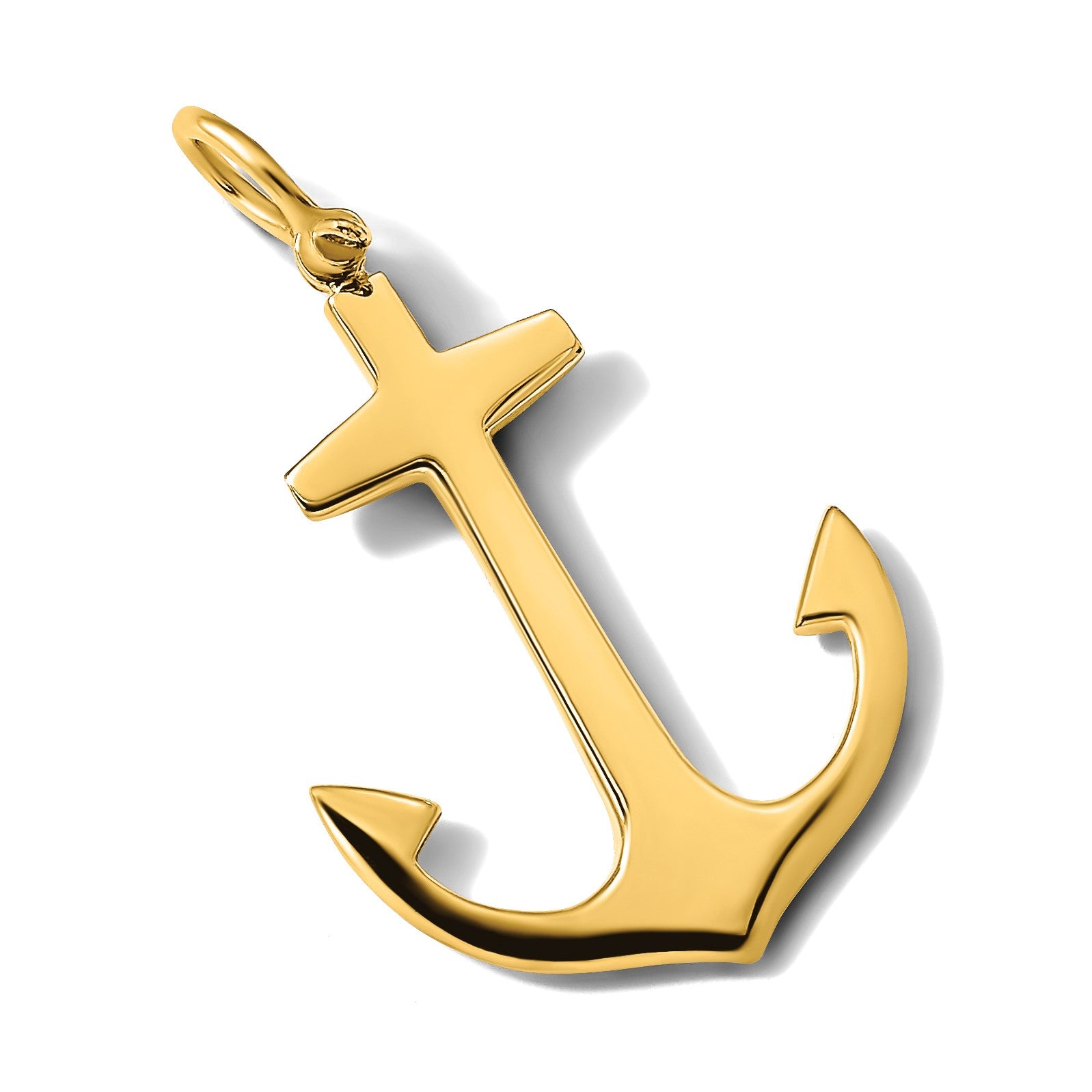 14K 3-D Polished Large Anchor with Shackle Bail Charm