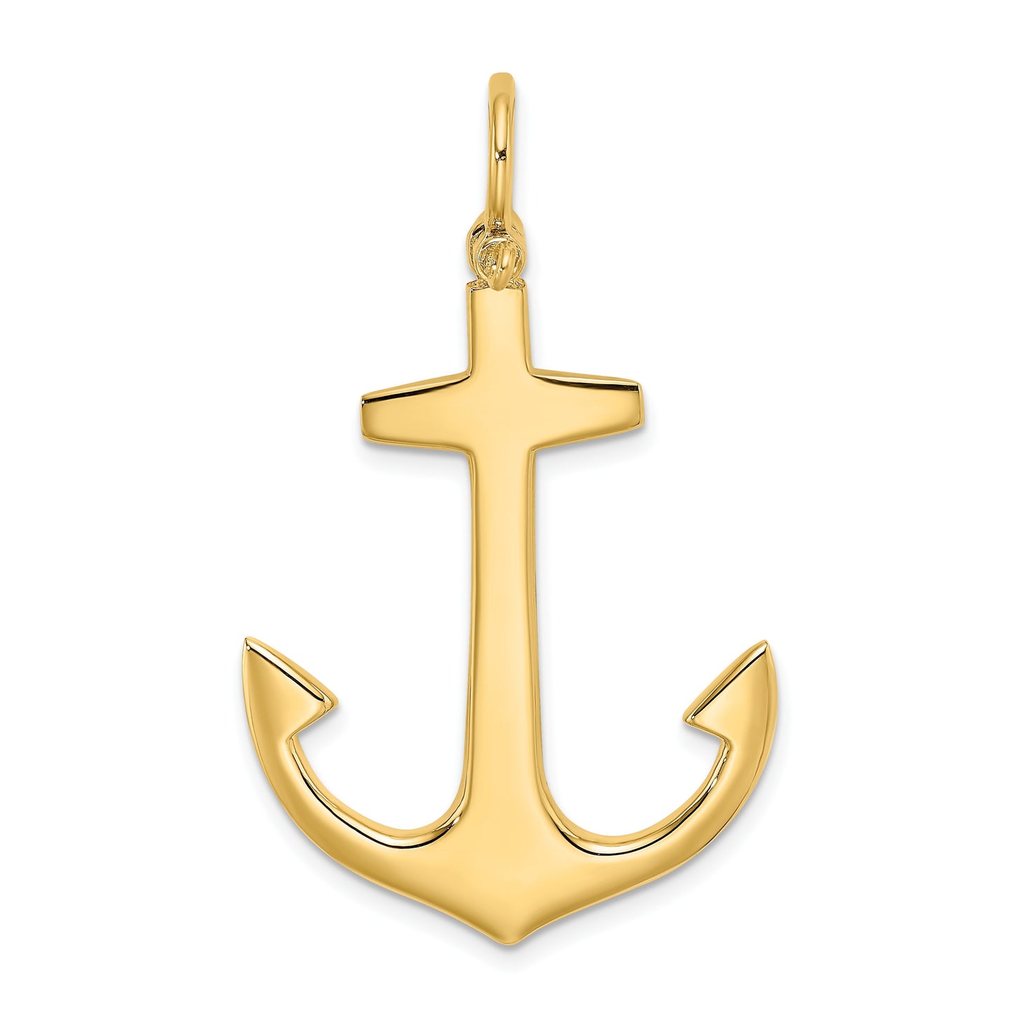 14K 3-D Polished Large Anchor with Shackle Bail Charm