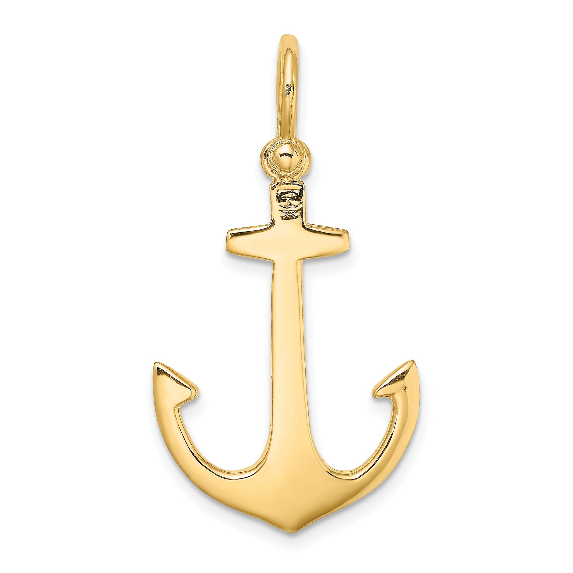 14K 3-D Polished Anchor with Shackle Bail Charm