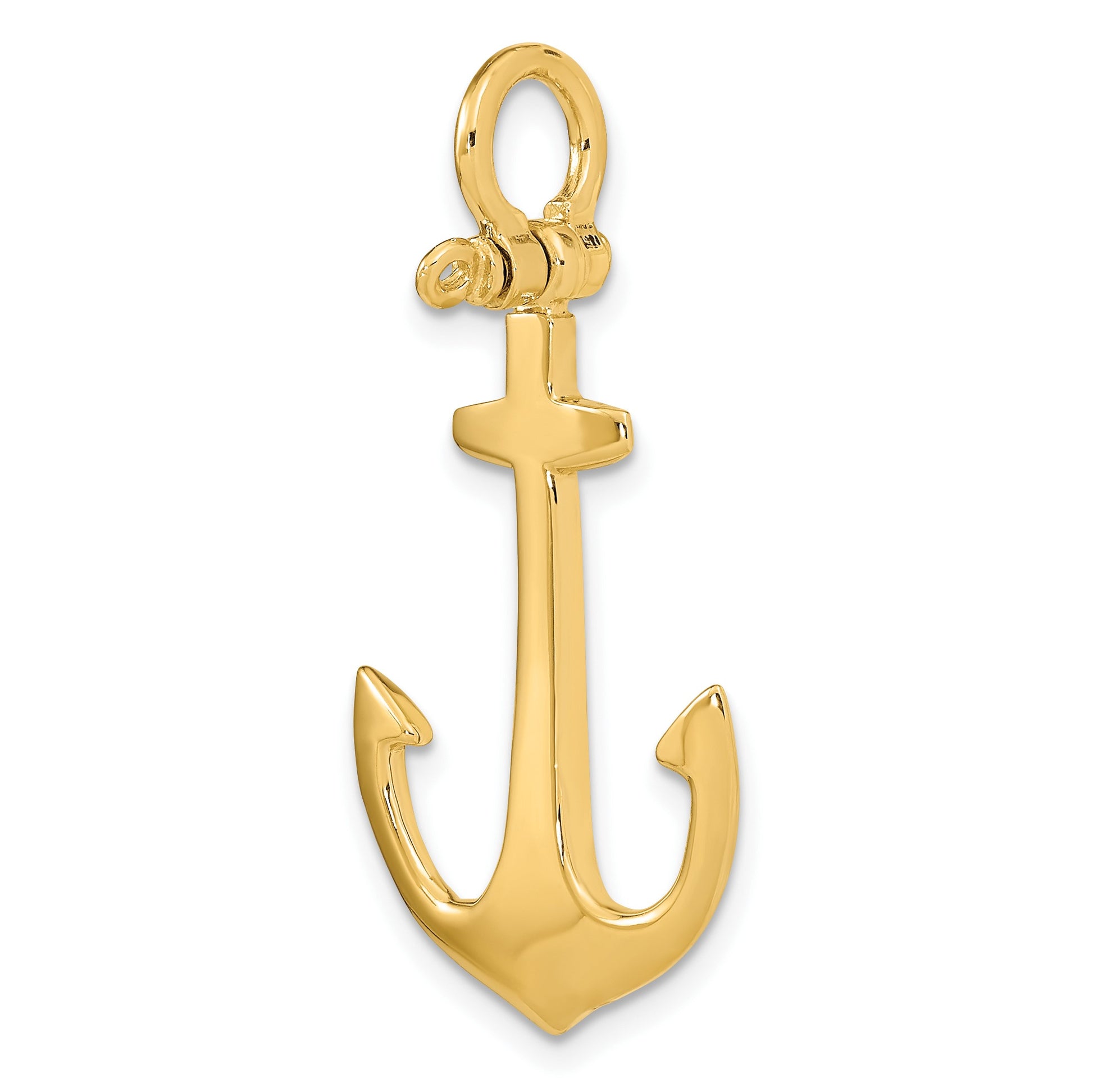 14K 3-D Polished Anchor with Shackle Bail Charm