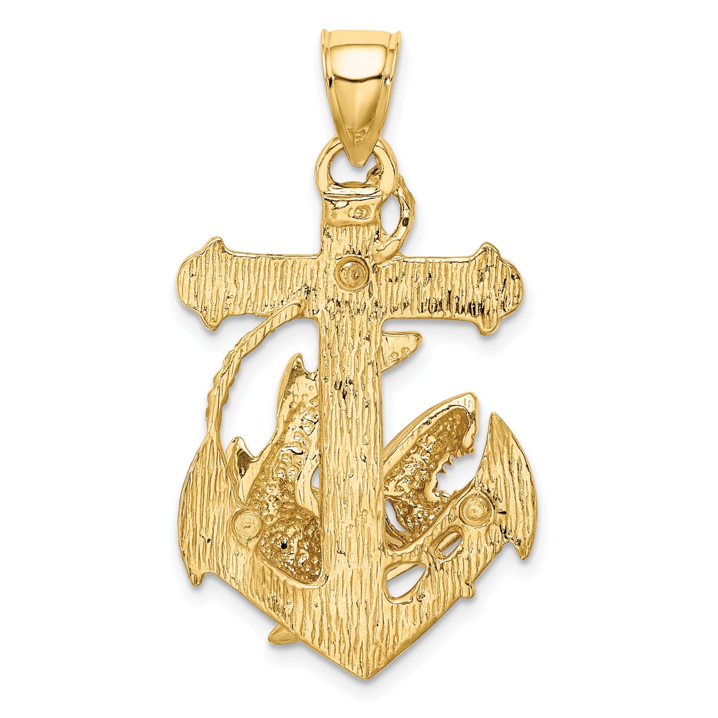 14K Large 2-D Anchor with Shark Charm