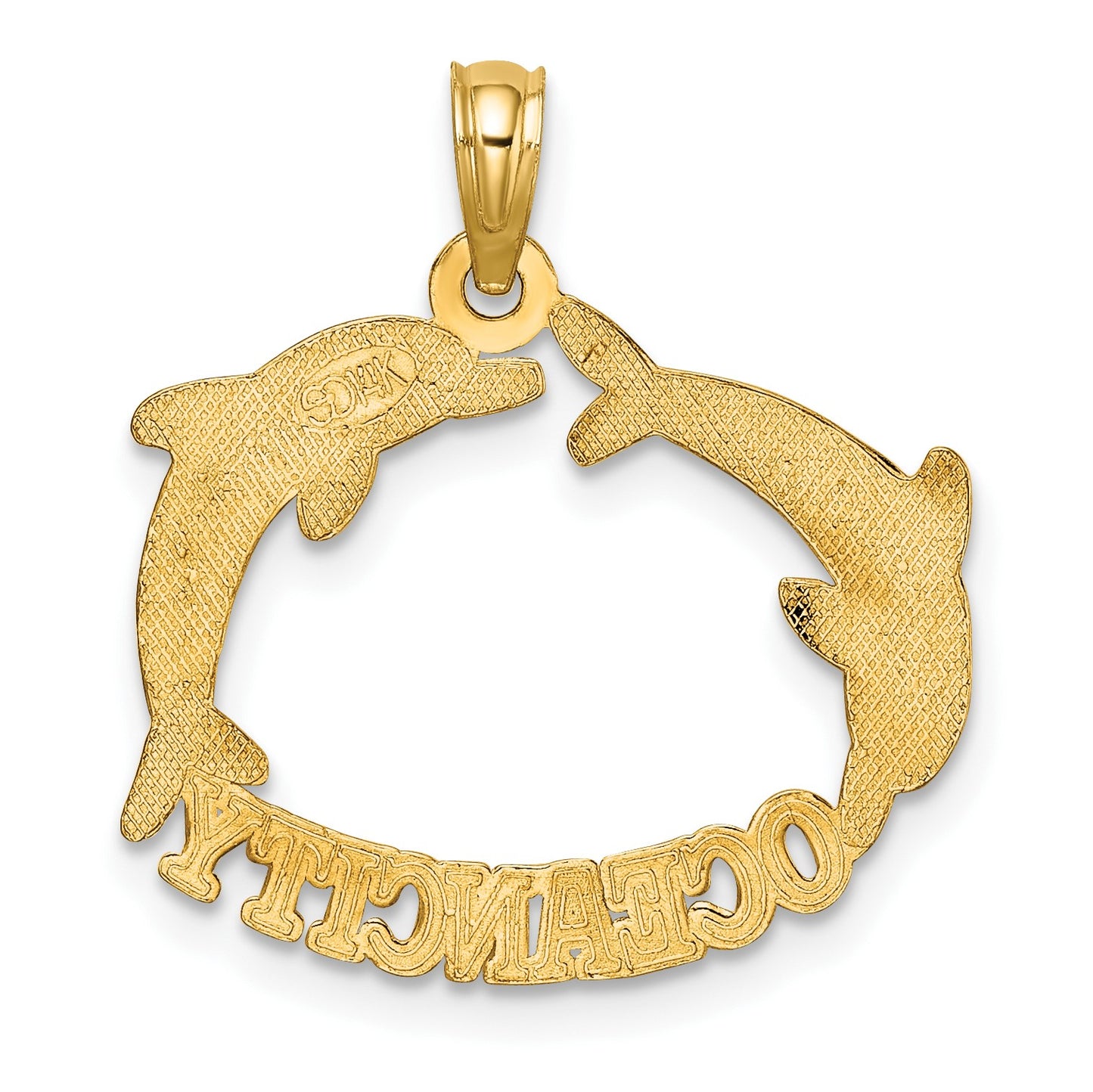 14k Polished OCEAN CITY with Jumping Dolphins Charm