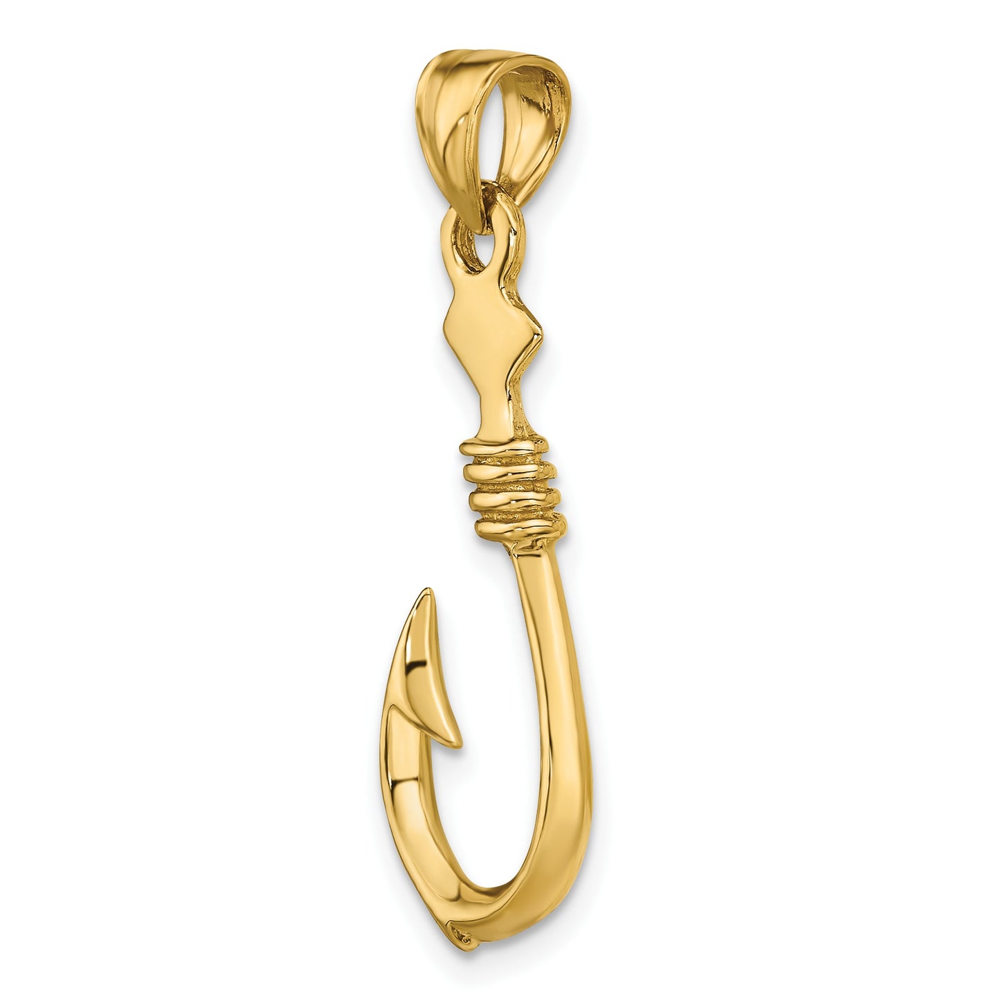 14K 3-D Large Fish Hook with Rope Charm
