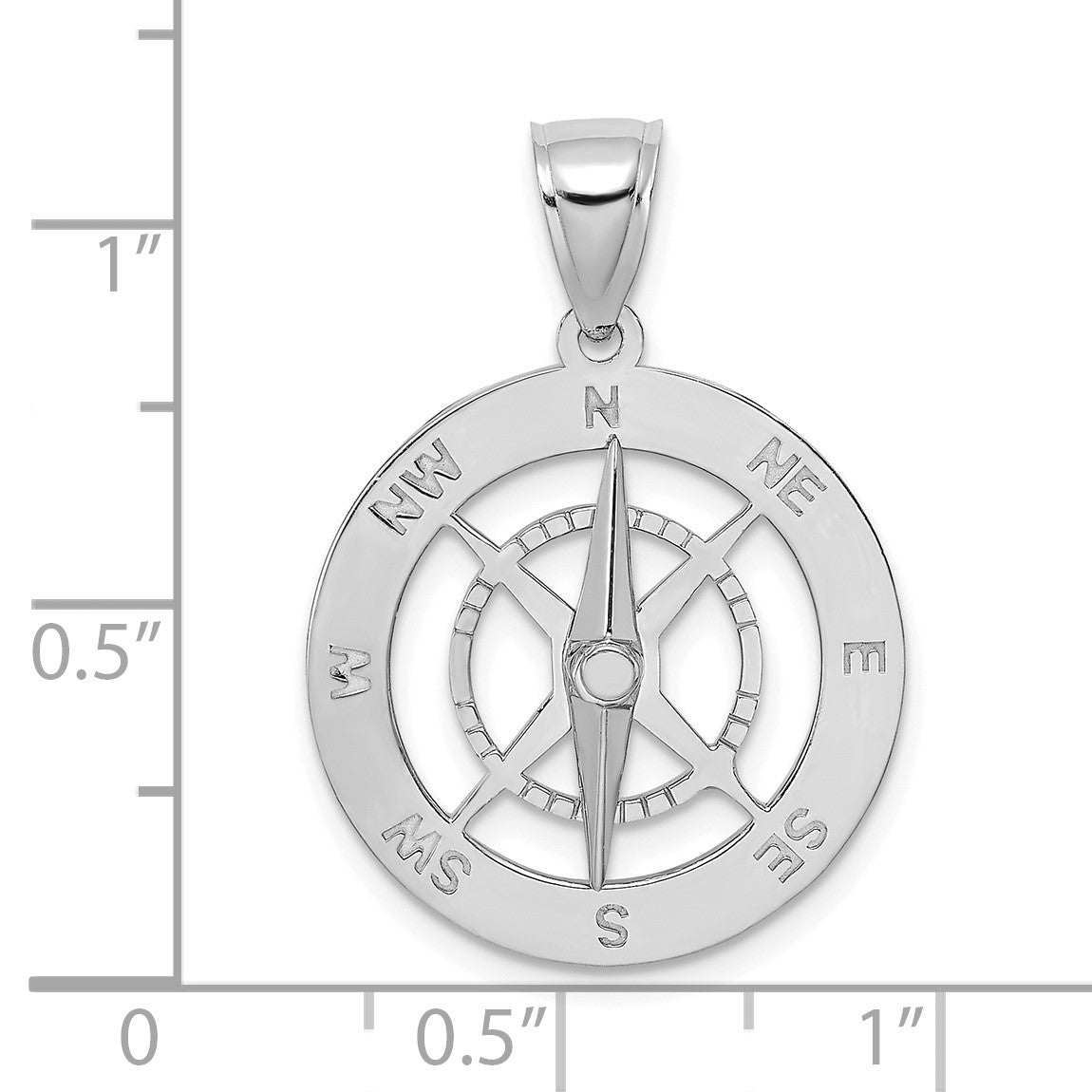 14K White Gold Nautical Compass with Moveable Needle Charm