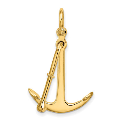 14K 3-D Polished Anchor 2 Piece and Moveable Charm