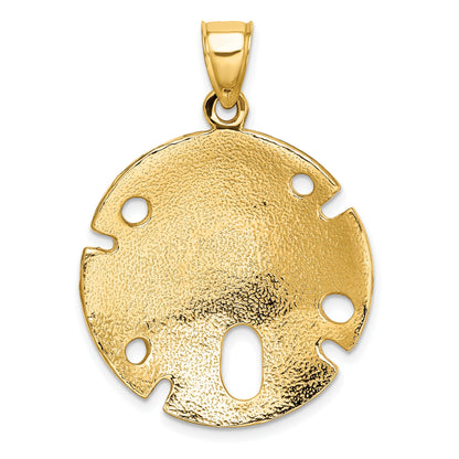 14K Polished and Textured Large Sand Dollar Charm