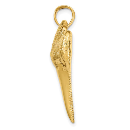 14K Solid Polished 3-D Shark Tooth Pendant