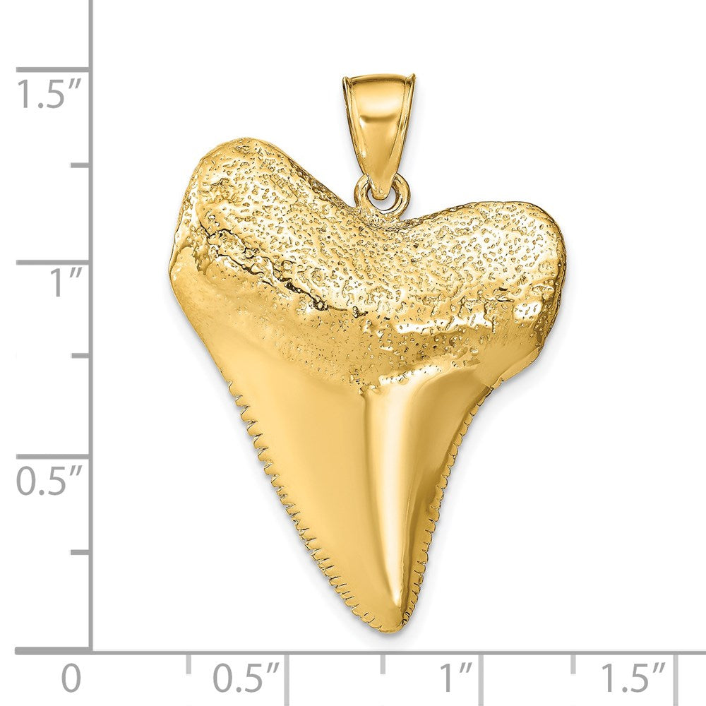 14K Solid Polished 3-D Shark Tooth Pendant