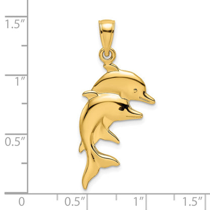 14K 2-D Polished Double Dolphins Charm