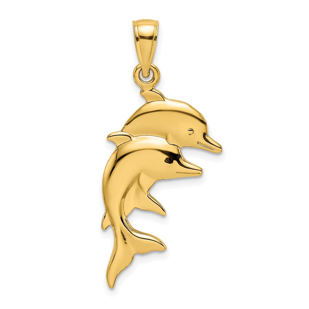 14K 2-D Polished Double Dolphins Charm