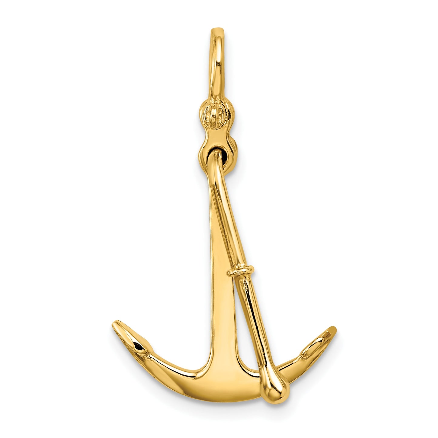 14K 3-D Polished Anchor 2-Piece and Moveable Charm