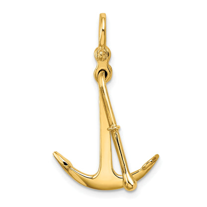 14K 3-D Polished Anchor 2-Piece and Moveable Charm