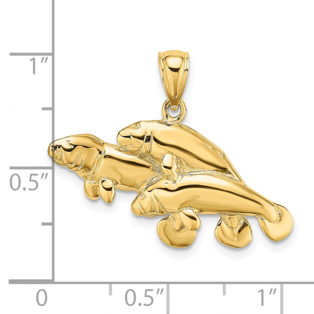 14K 2-D /Polished Three Manatees Charm