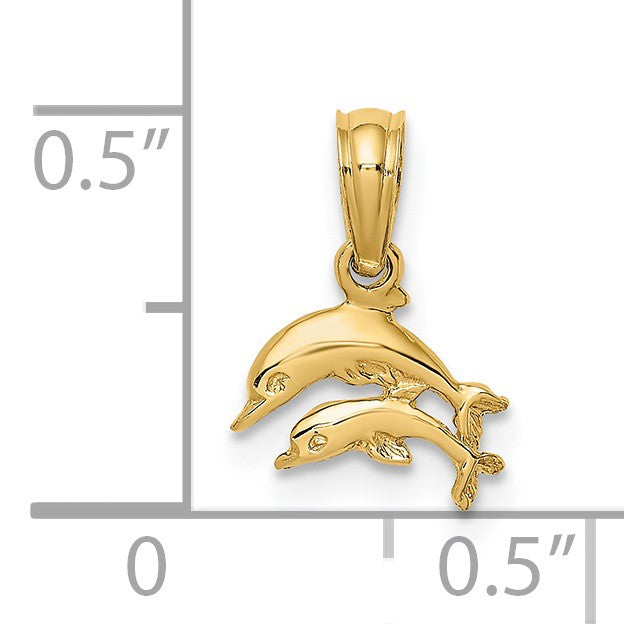 14K 2-D Mini Double Dolphins Swimming Charm