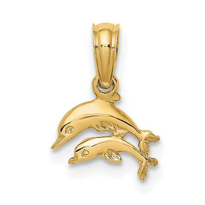 14K 2-D Mini Double Dolphins Swimming Charm