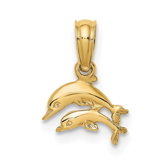 14K 2-D Mini Double Dolphins Swimming Charm