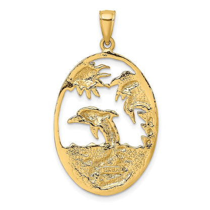 14K Dolphin Jumping in Ocean Scene Charm