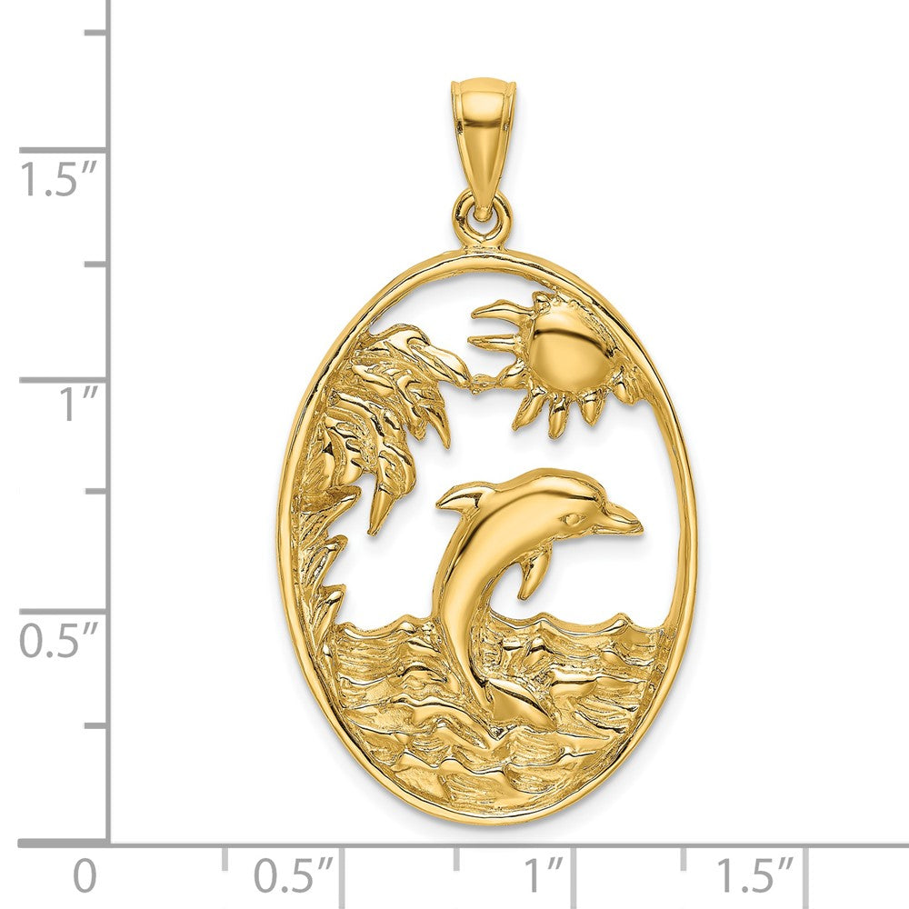 14K Dolphin Jumping in Ocean Scene Charm