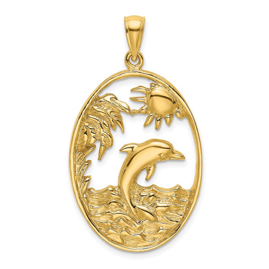 14K Dolphin Jumping in Ocean Scene Charm