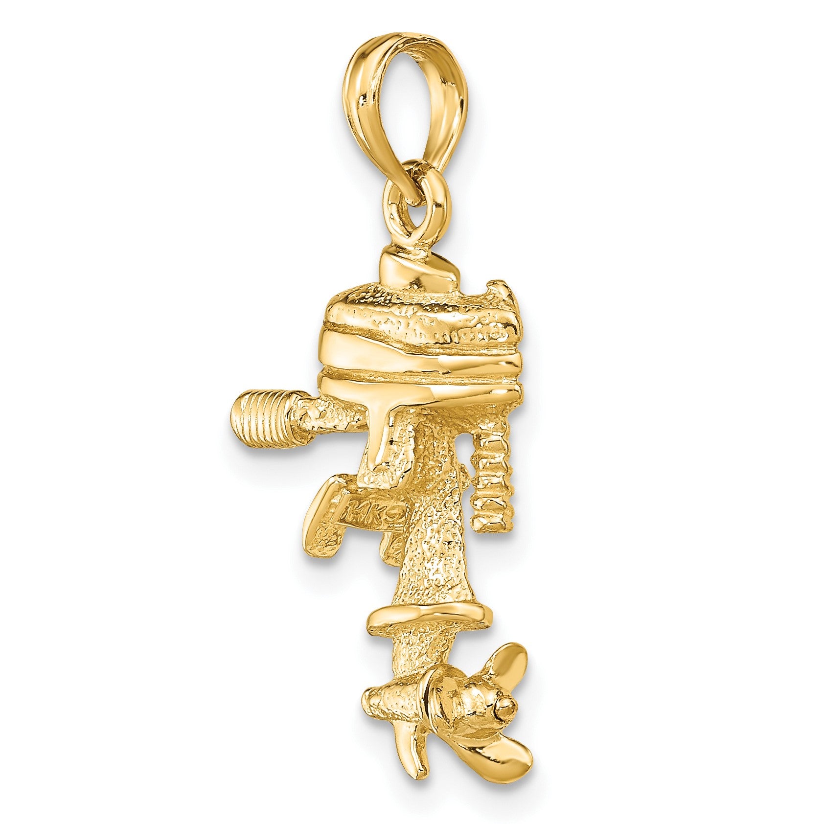 14K 3-D Boat Engine with Moveable Propeller Charm