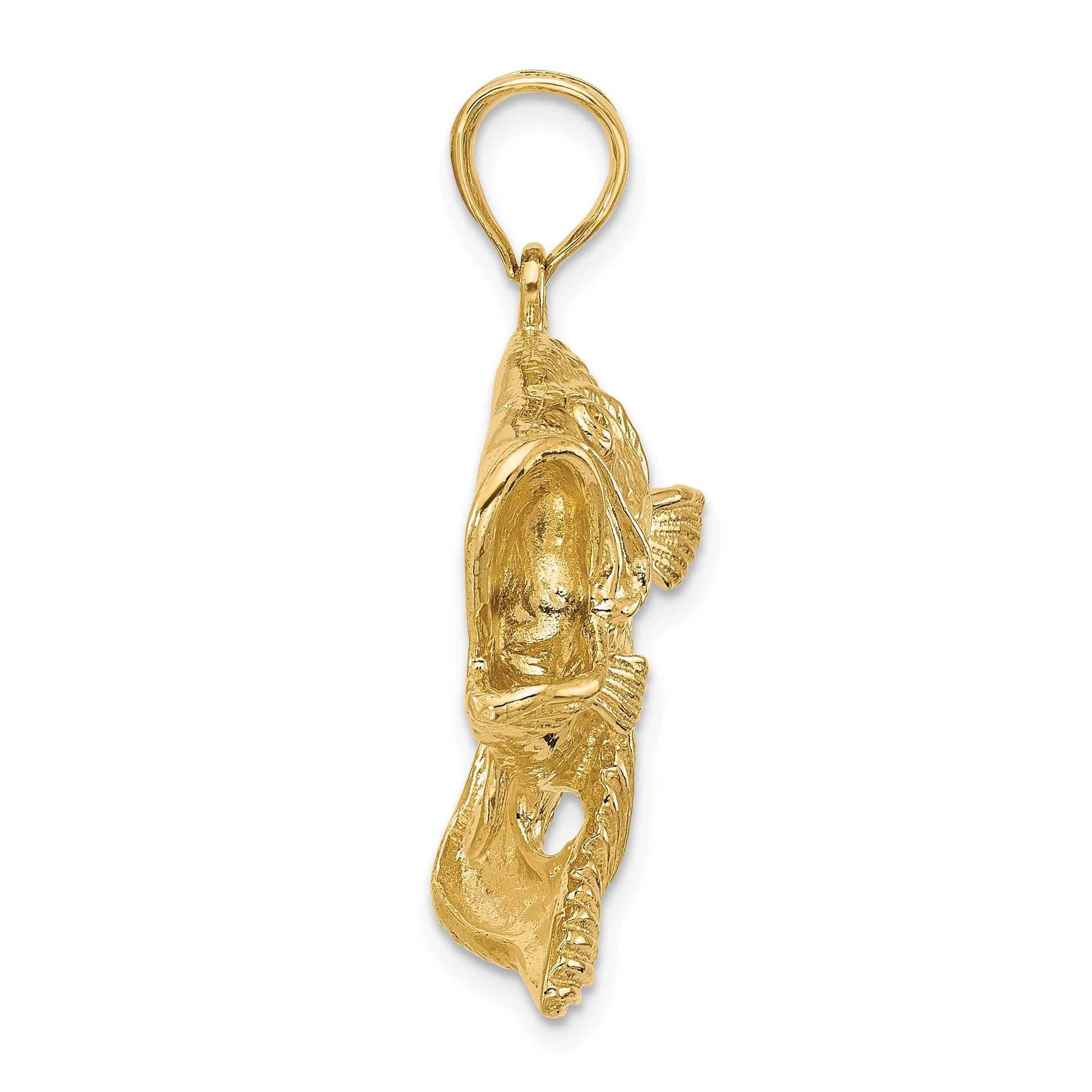 14K Large 2-D Bass Fish Jumping Charm