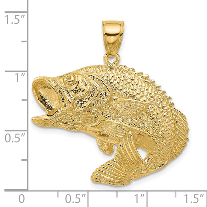 14K Large 2-D Bass Fish Jumping Charm