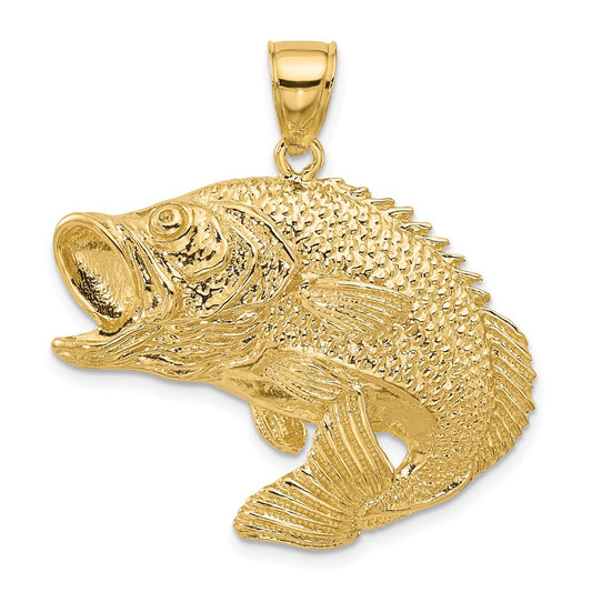 14K 2-D Bass Fish Jumping Charm