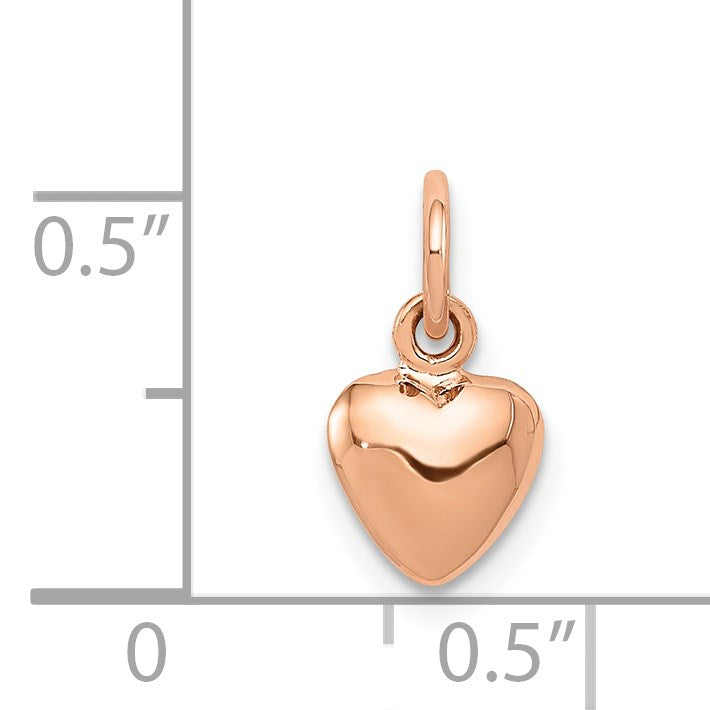 14K Rose Polished 3-D Puffed Heart Charm