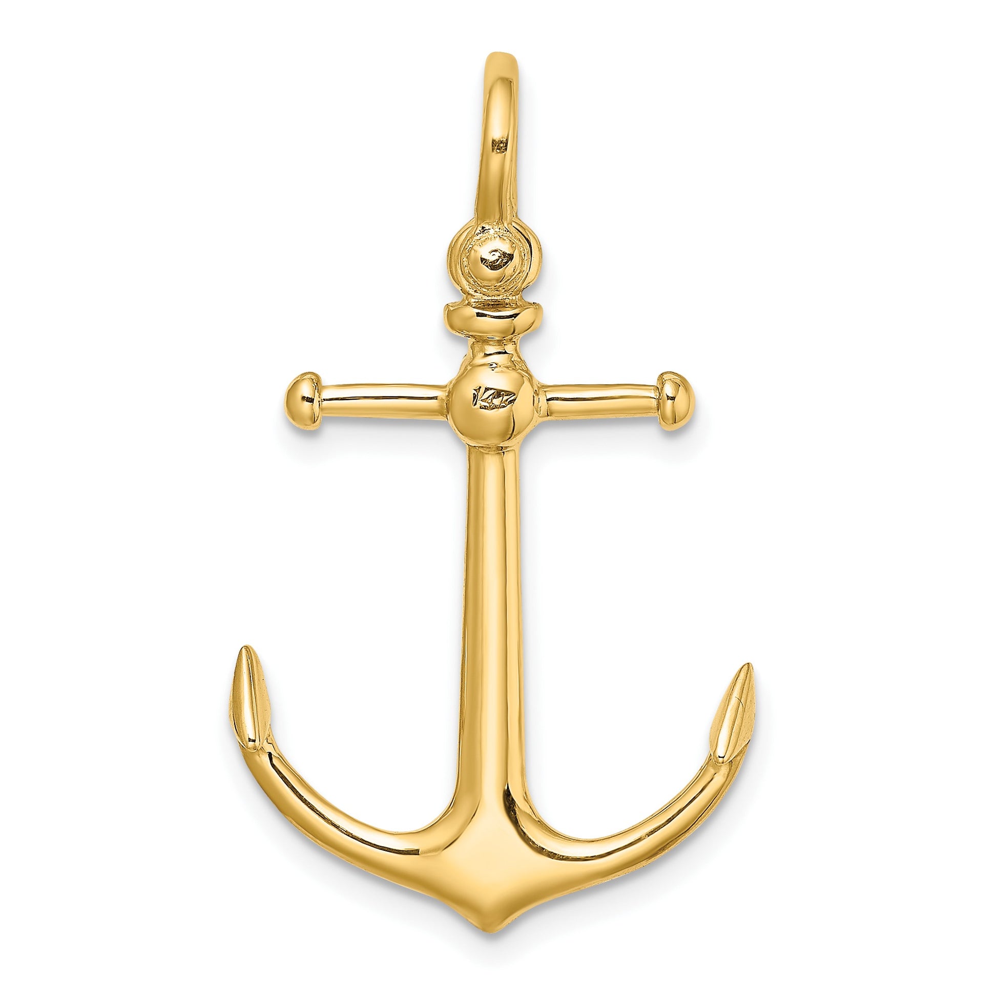 14K 3-D Anchor with Shackle Bail Charm