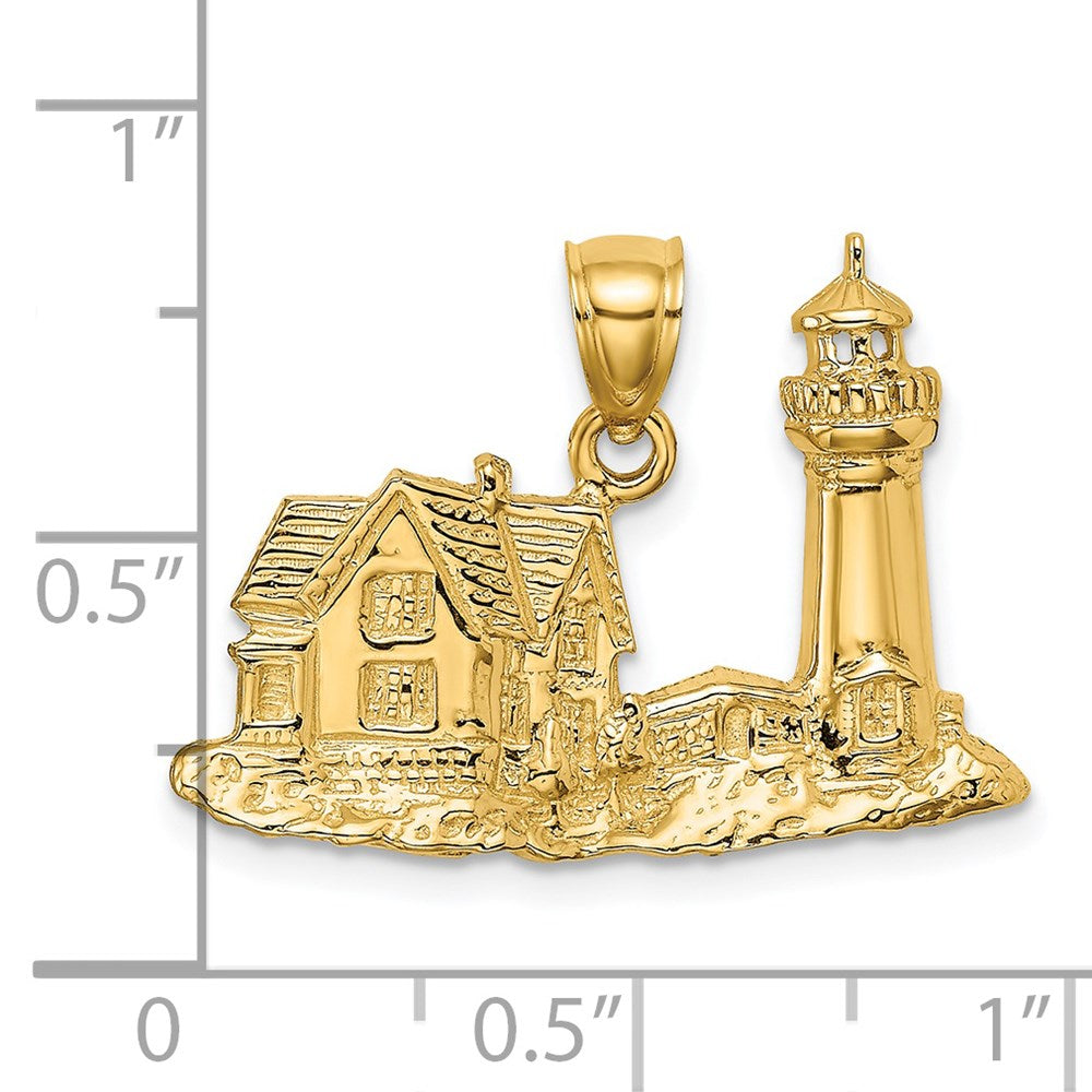 14K 2-D Nubble Lighthouse Charm