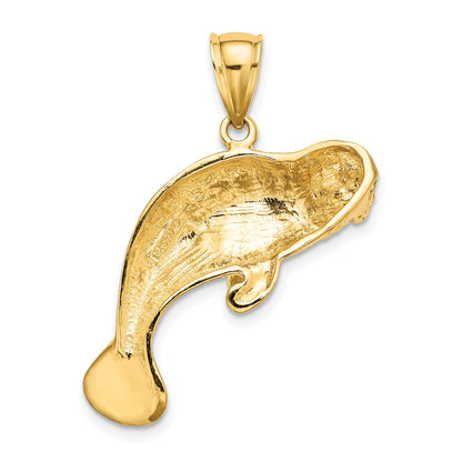 14K 2-D Polished Swimming Manatee Charm