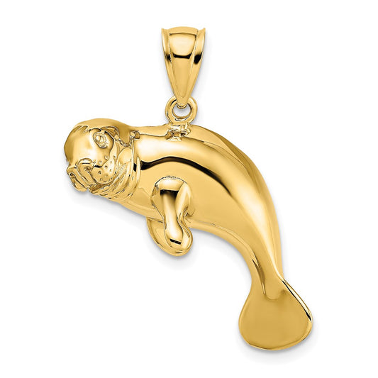 14K 2-D /Polished Swimming Manatee Charm