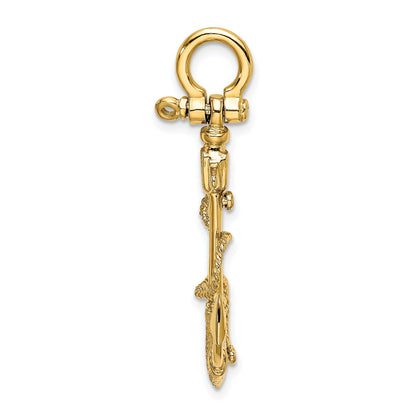 14K 3-D Textured Anchor with Rope and Shackle Bail Charm