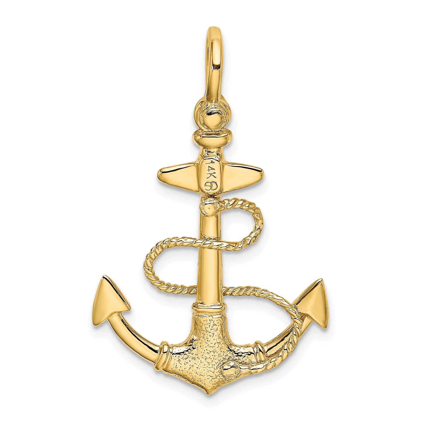 14K 3-D Textured Anchor with Rope and Shackle Bail Charm