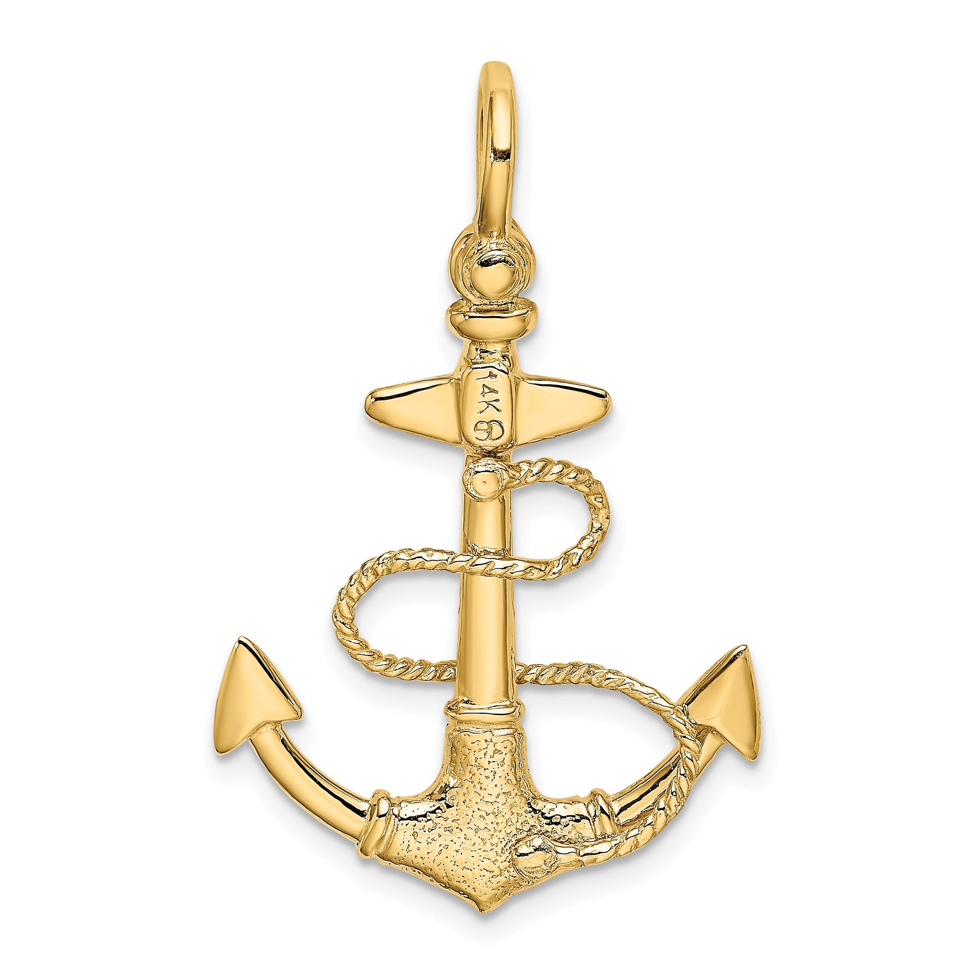 14K 3-D Textured Anchor with Rope and Shackle Bail Charm