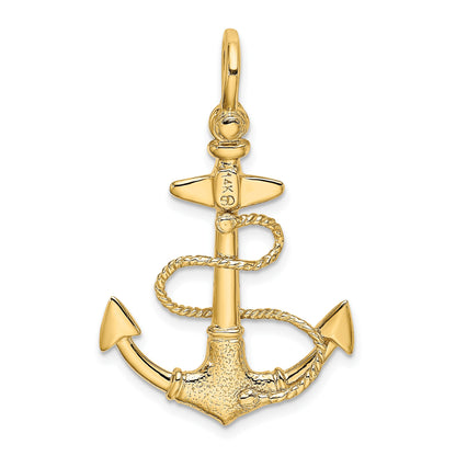 14K 3-D Textured Anchor with Rope and Shackle Bail Charm