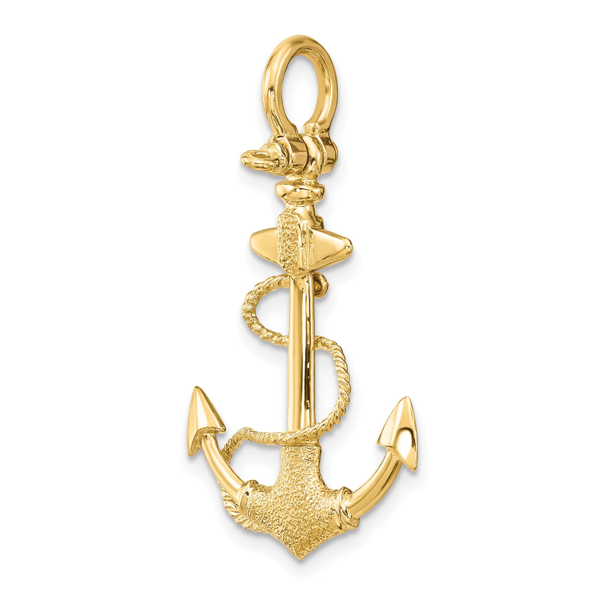 14K 3-D Textured Anchor with Rope and Shackle Bail Charm