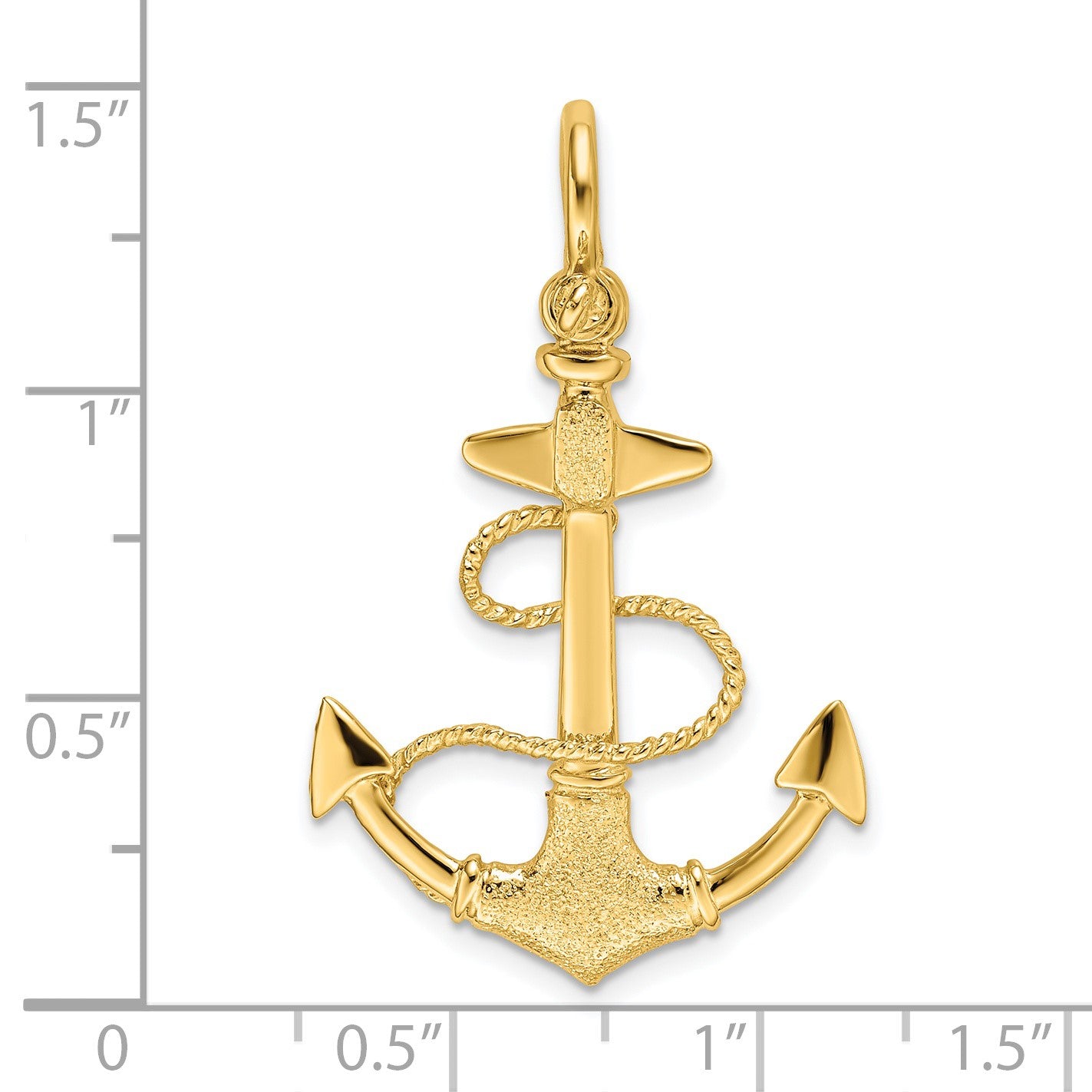 14K 3-D Textured Anchor with Rope and Shackle Bail Charm