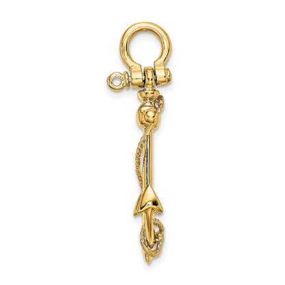 14K 3-D Anchor with Long T-Bar and Shackle Bail Charm