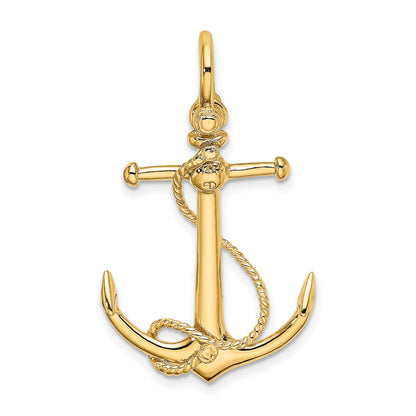 14K 3-D Anchor with Long T-Bar and Shackle Bail Charm